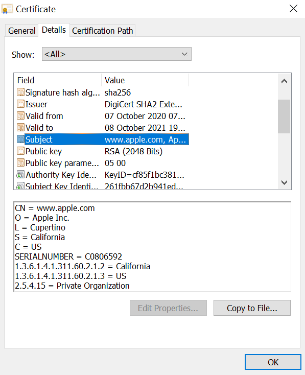Detail sertifikat Apple