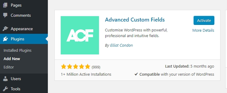 Install plugin Advanced Custom Fields
