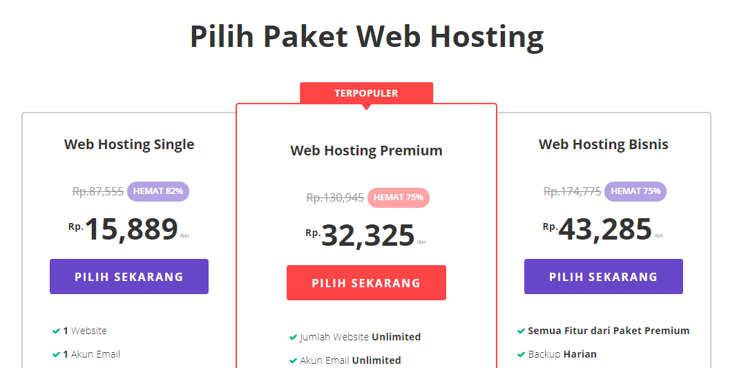 Daftar harga di web bisnis