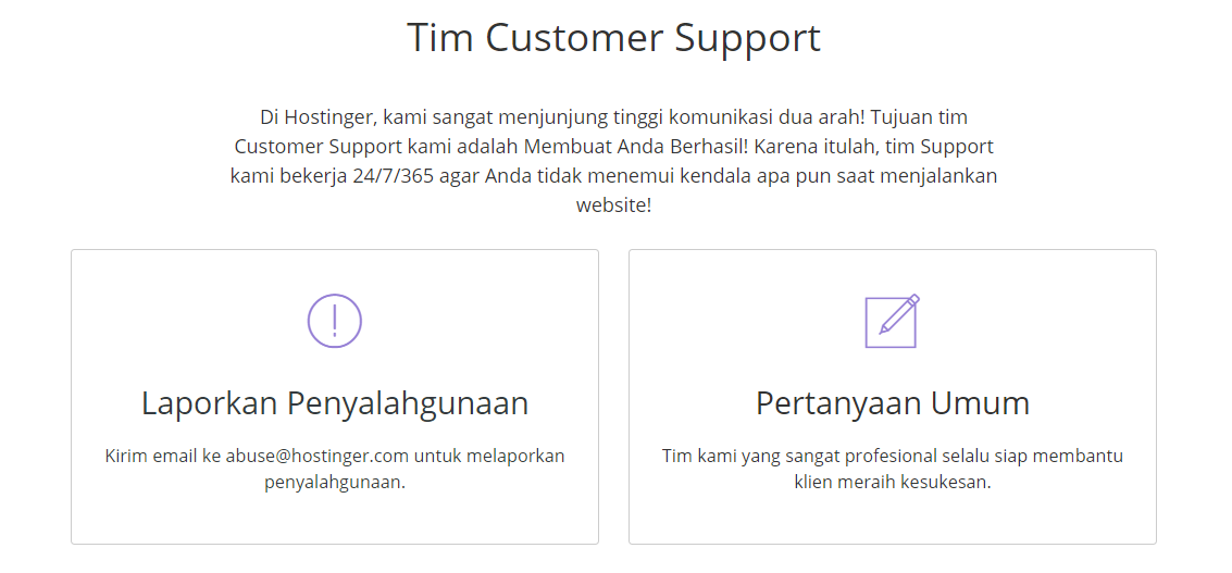 Halaman website untuk bantuan pelanggan