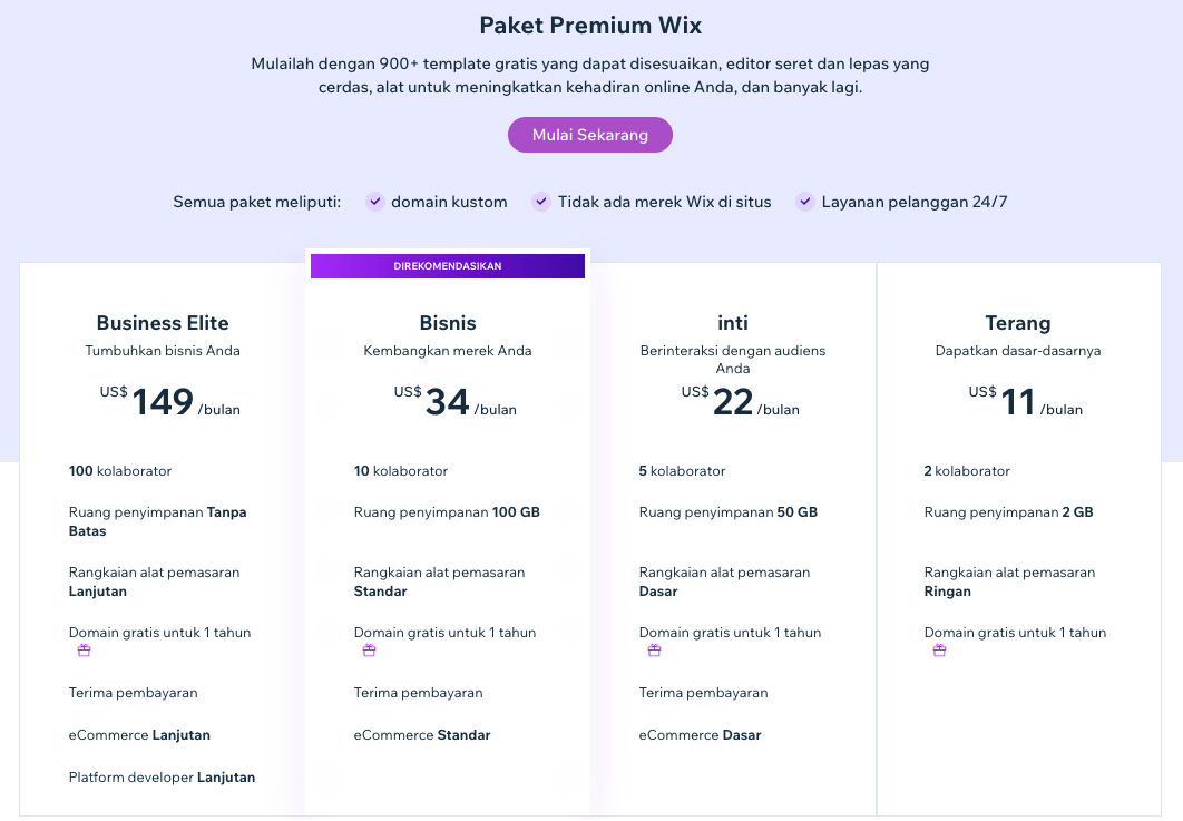 harga paket wix