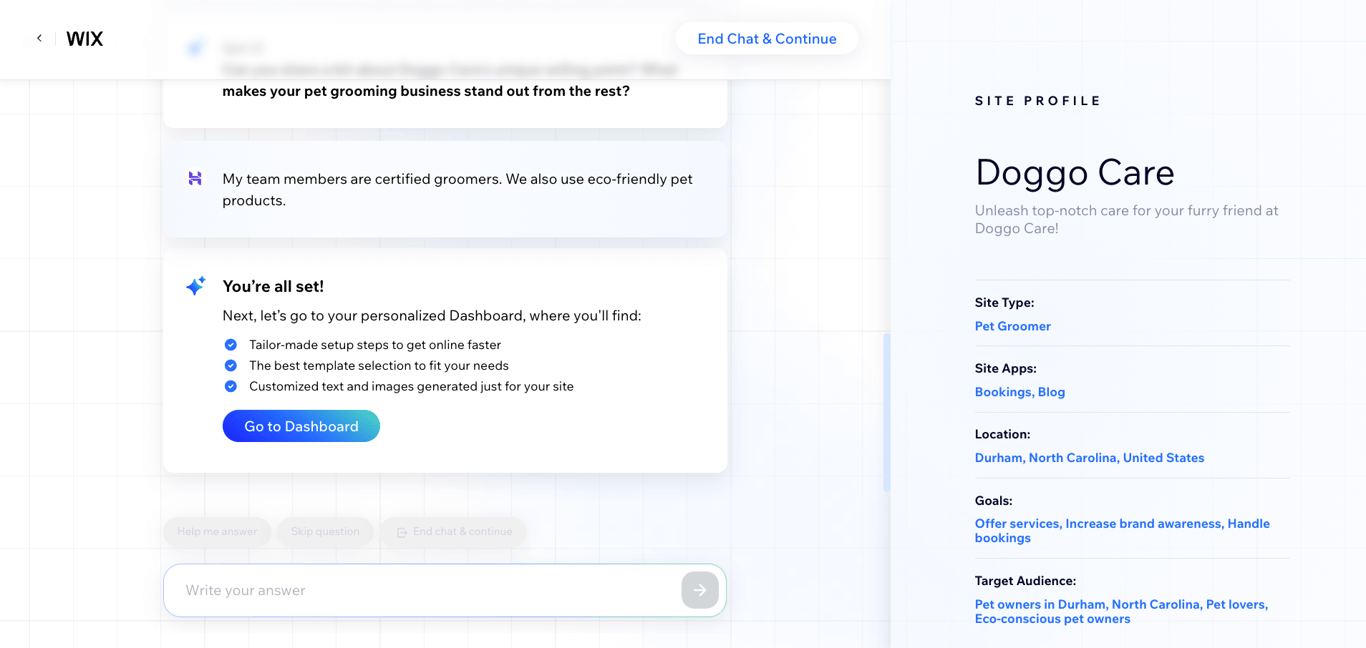 Tampilan Pembuatan Website Wix, didukung oleh AI
