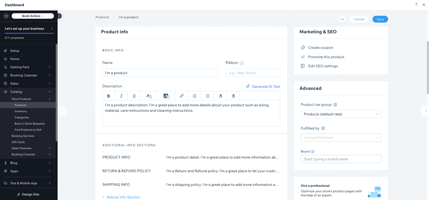 Menambahkan produk baru di Wix