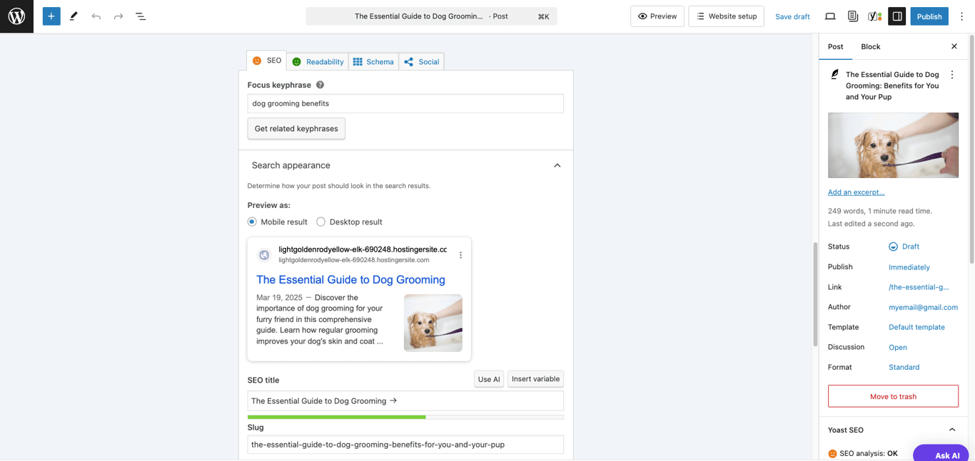 Analisis konten Yoast SEO dalam postingan WordPress