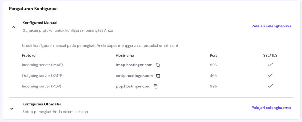 Konfigurasi manual di Hostinger