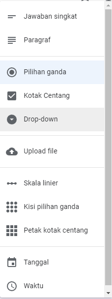 daftar tipe pertanyaan google form