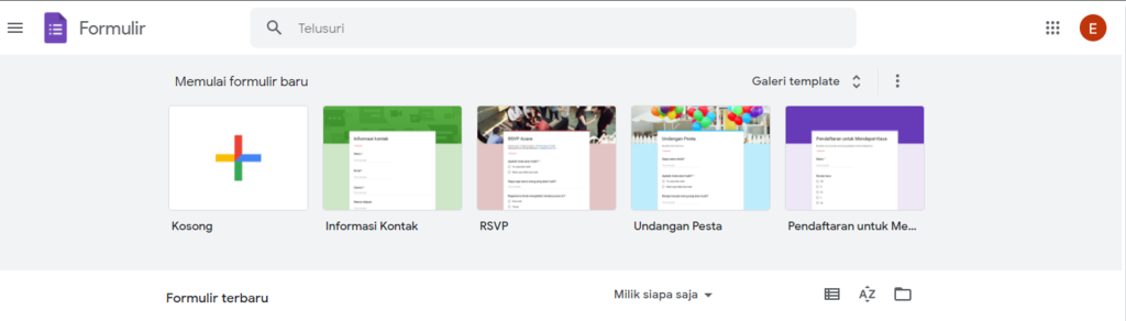 halaman awal dalam cara membuat google form