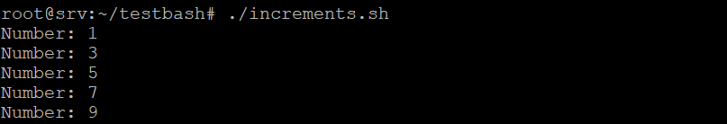 hasil bash loop dengan increment