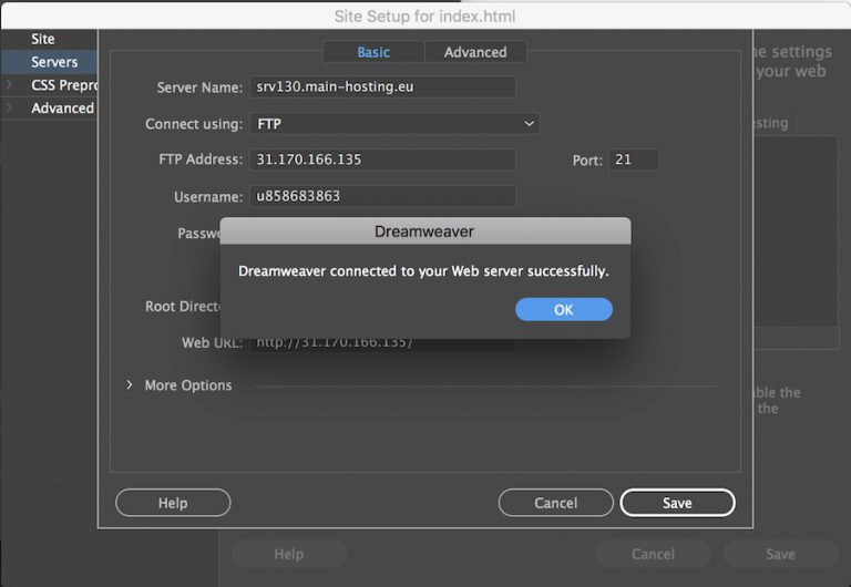 jendela menunjukkan bahwa koneksi berhasil dibuat