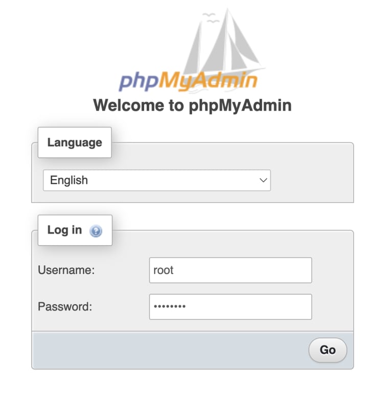 tampilan halaman login phpmyadmin