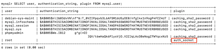 tampilan shell mysql dengan auth_socket yang dipilih