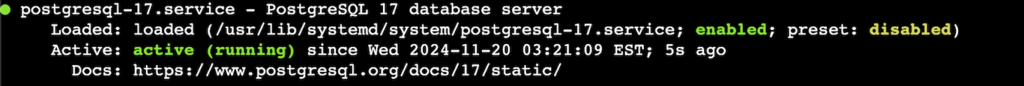 Systemctl menunjukkan status layanan postgresql