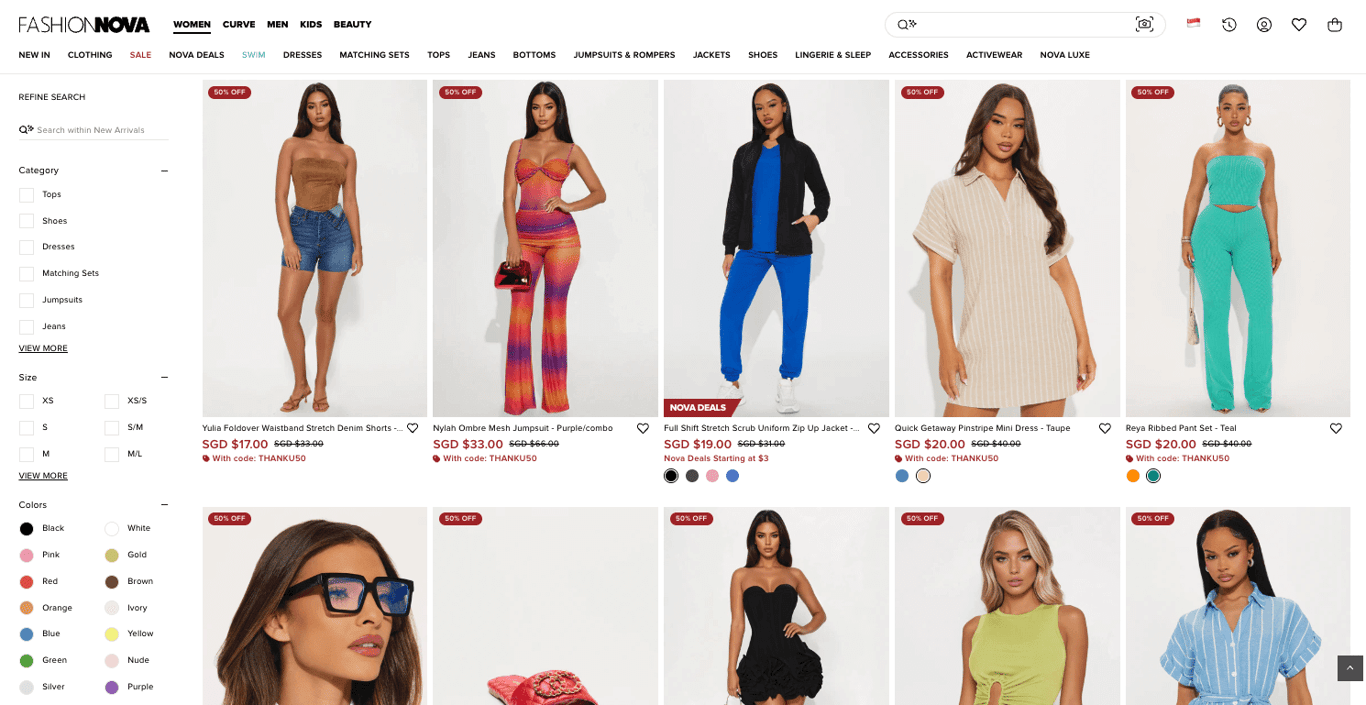 halaman toko contoh website dropshipping fashion nova