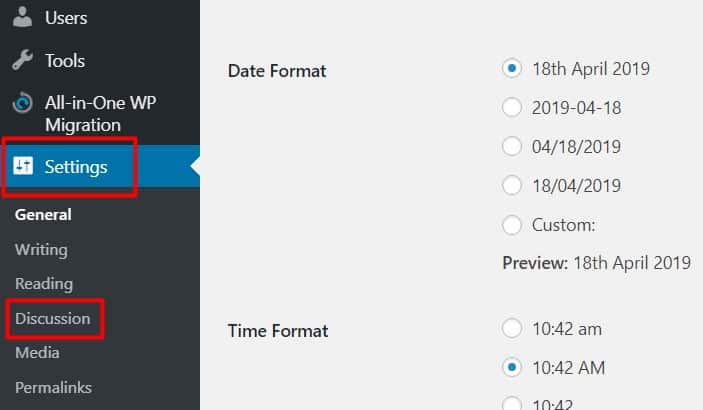 Buka Settings, lalu Discussion