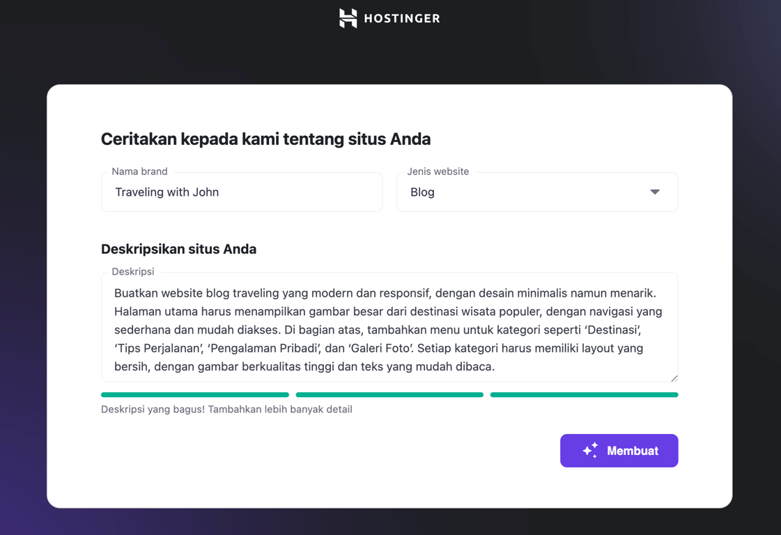 tampilan contoh prompt untuk membuat website wordpress dengan ai