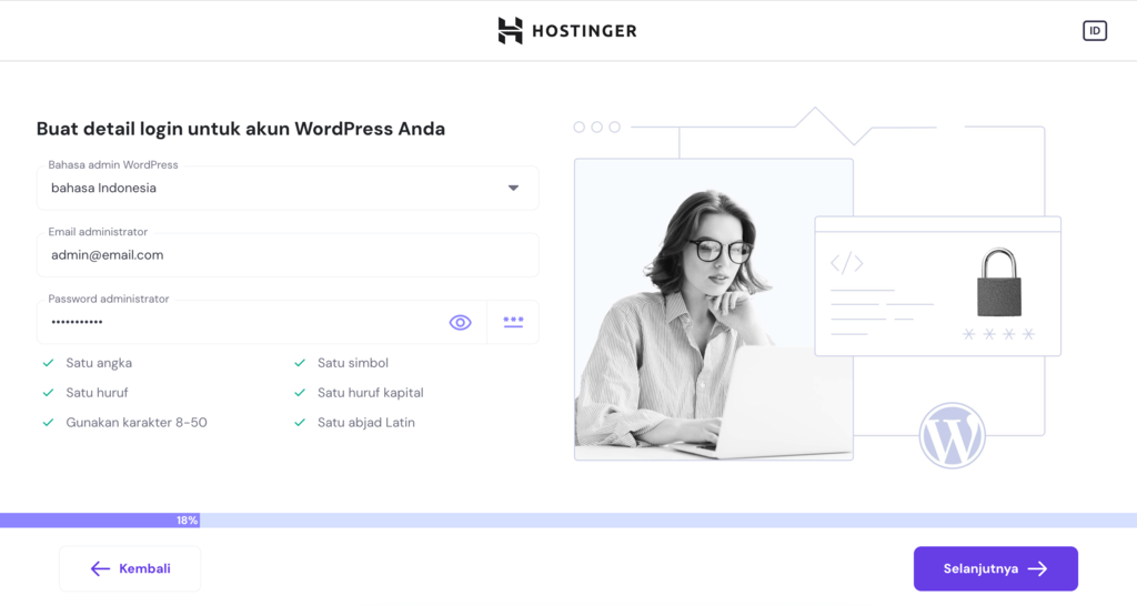 bagian detail akun onboarding hostinger untuk membuat website wordpress
