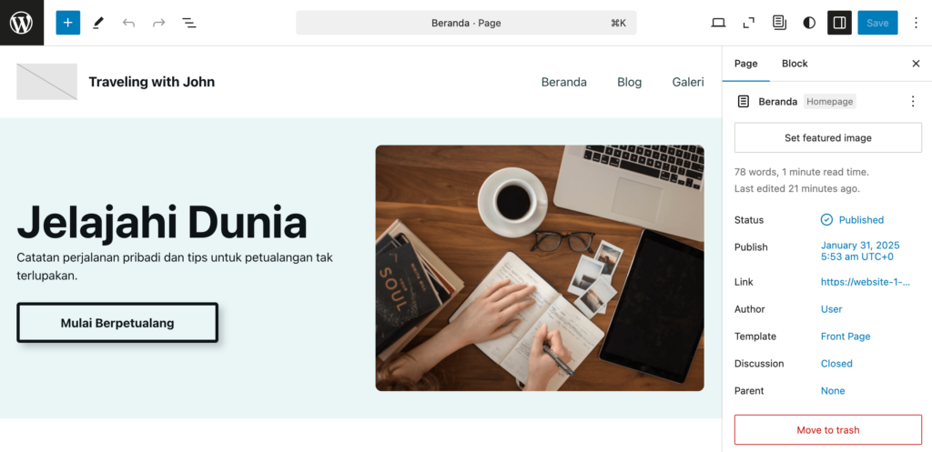 mengedit website wordpress di editor blok