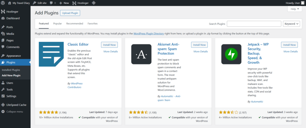 halaman plugin di dashboard wordpress