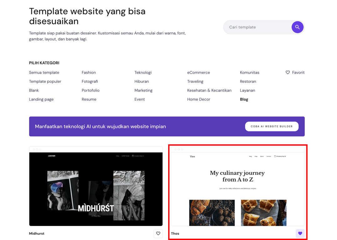template website builder hostinger untuk blog kuliner