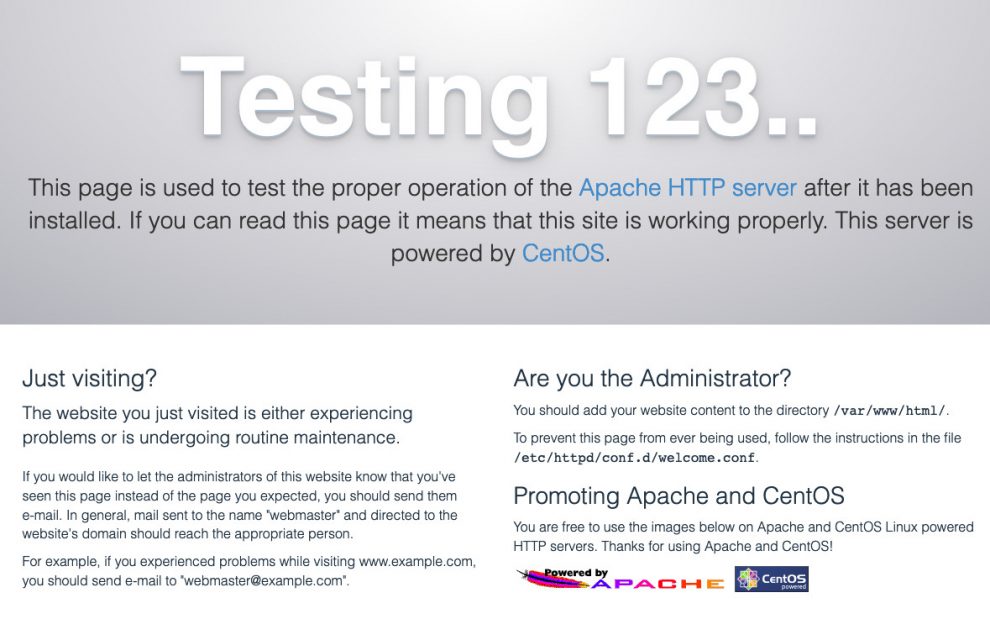 Apache testing splash screen