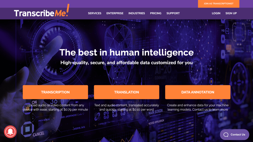 Homepage Transcribeme