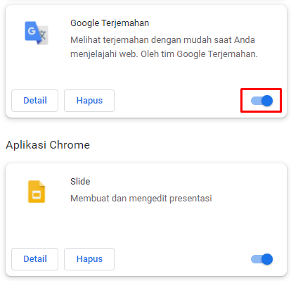 menonaktifkan ekstensi