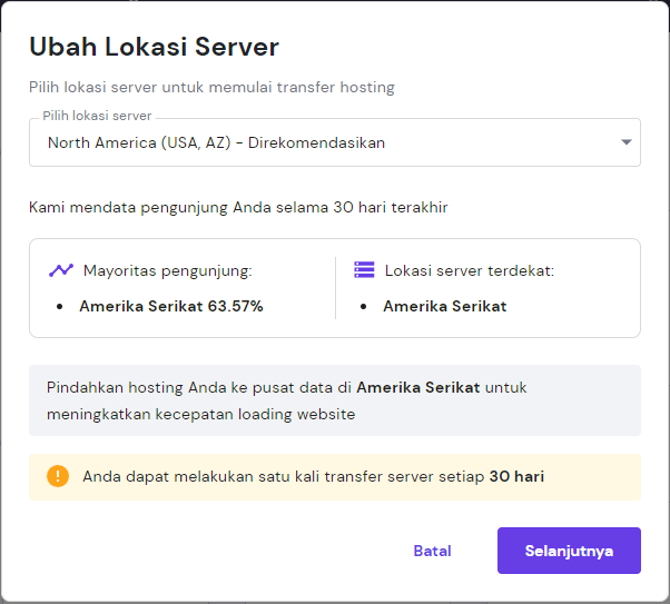 mengubah lokasi server