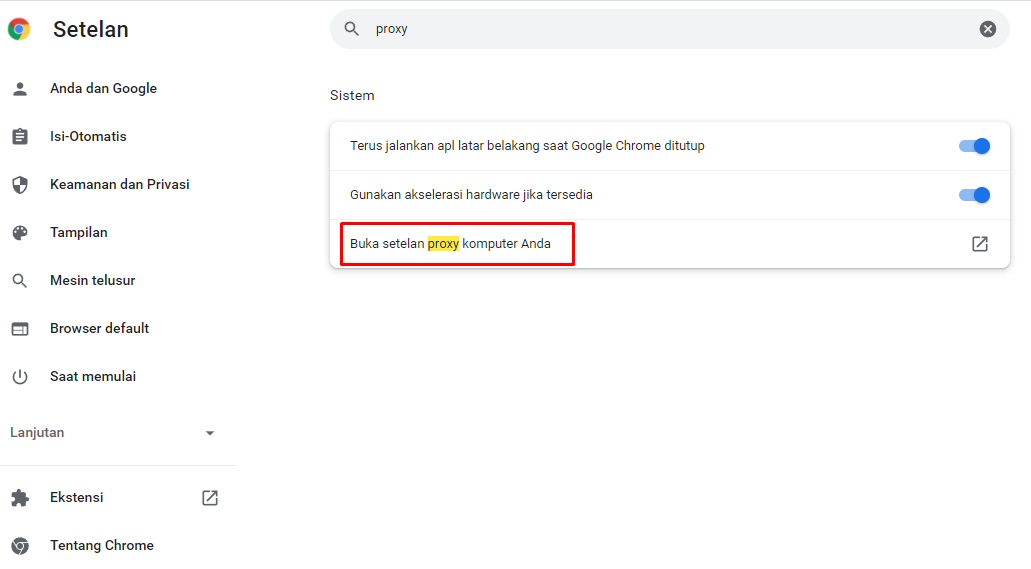cara setting proxy di chrome