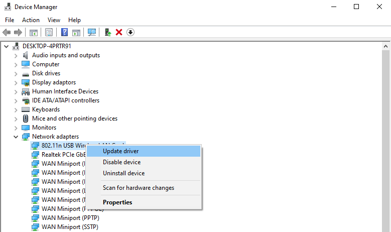 update driver di device manager