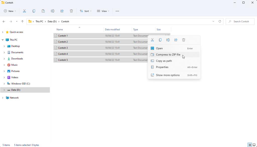 cara zip file di windows 11