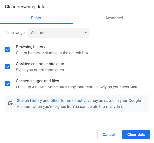clear browsing data