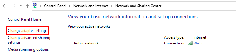 control panel adapter settings
