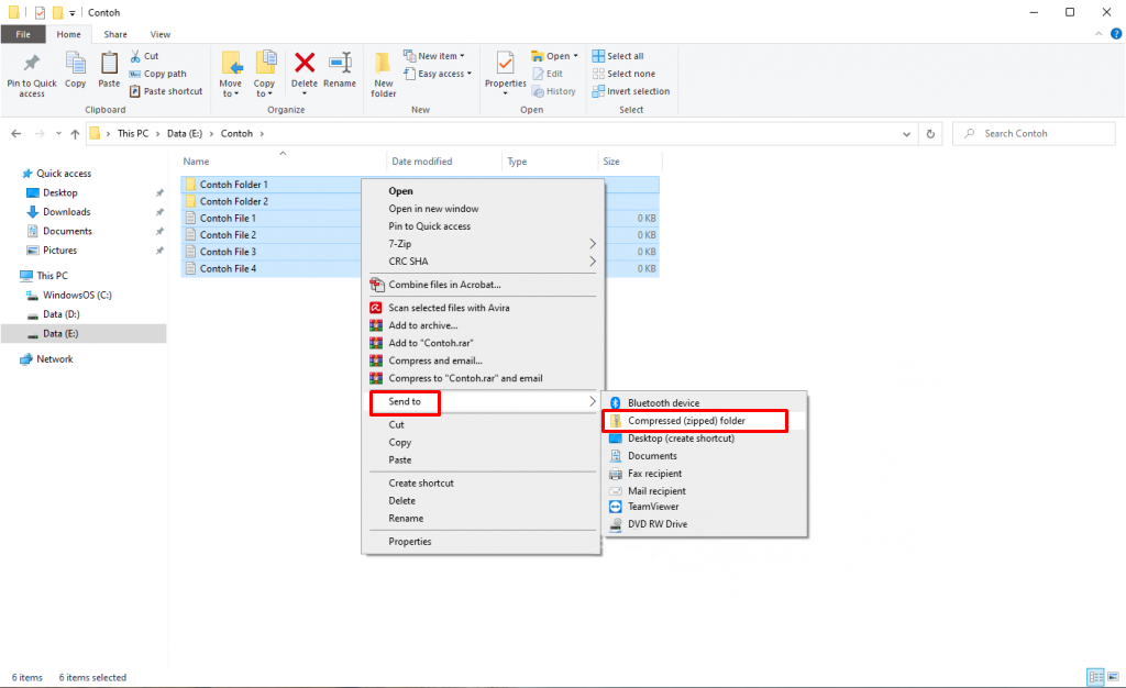 menu konteks untuk cara membuat zip di windows 1
