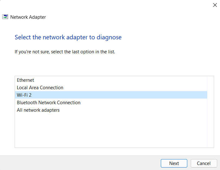 troubleshooter windows pilih adaptor jaringan