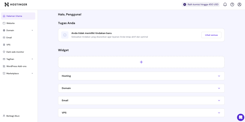 tampilan halaman utama hpanel