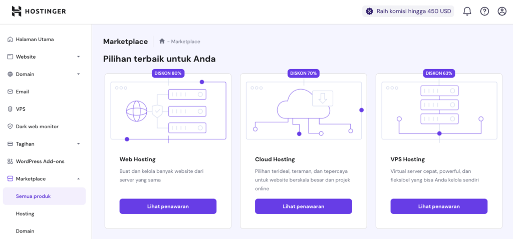 tampilan menu marketplace