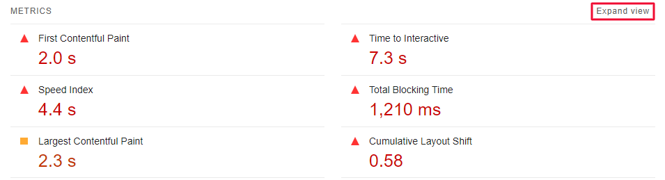 metrik google pagespeed insights
