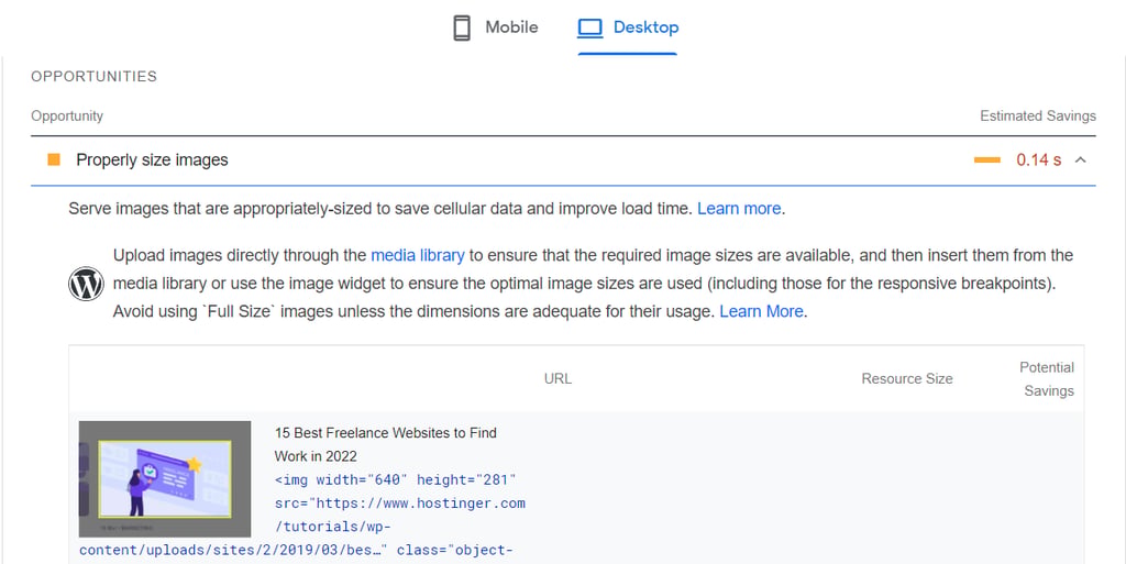 saran pagespeed insights