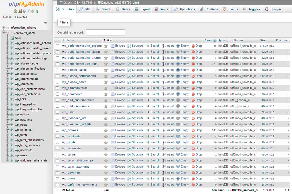 antarmuka phpMyAdmin