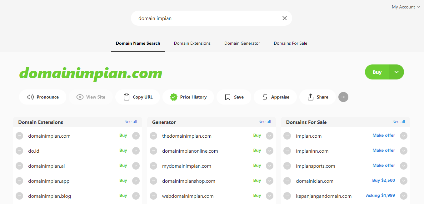 hasil instant domain search