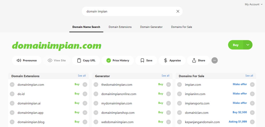 hasil instant domain search