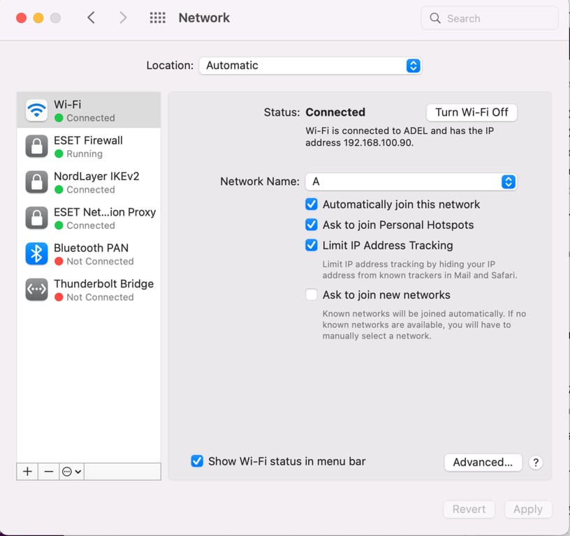 menu network settings di macos