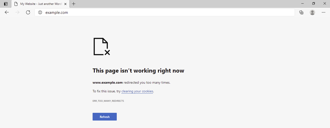 tampilan error err_too_many_redirects di browser