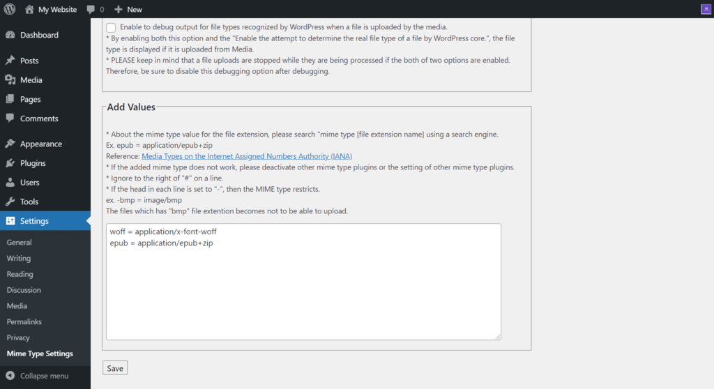 setting dashboard wp