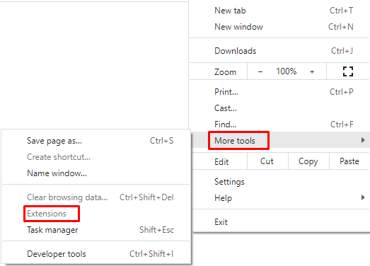 uninstall ekstensi chrome