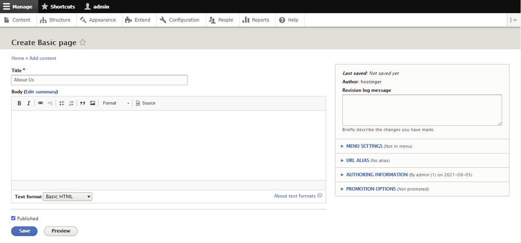 Membuat basic page Drupal