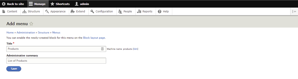 Menambahkan menu Drupal