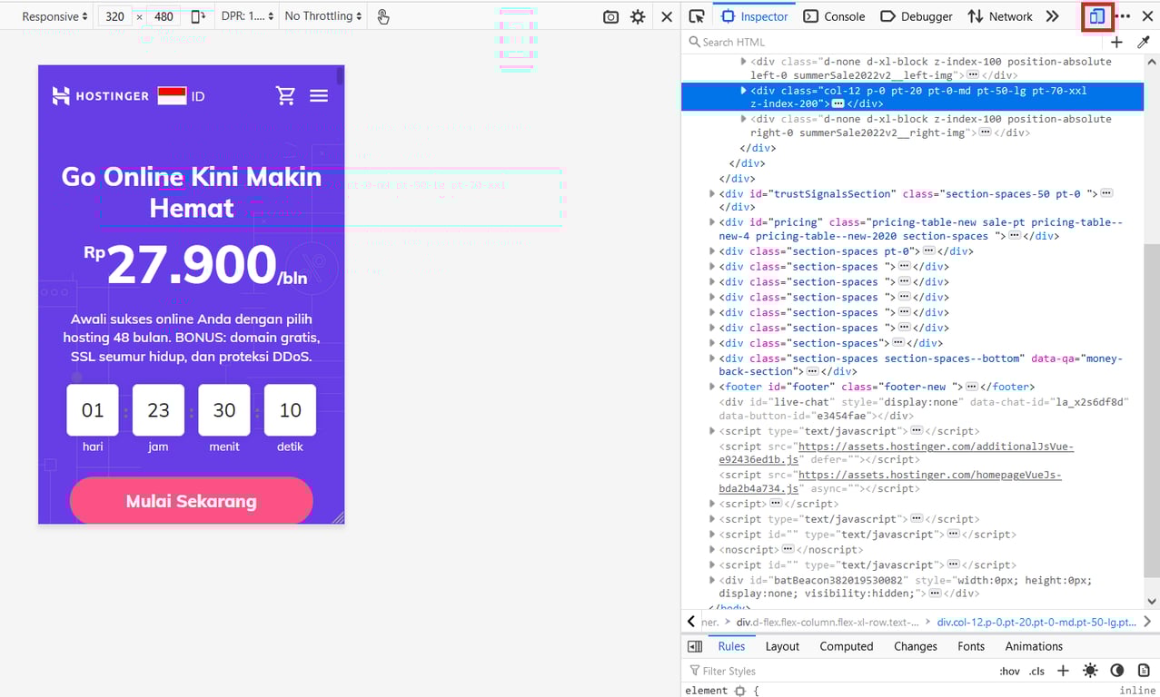 responsive design mode di firefox