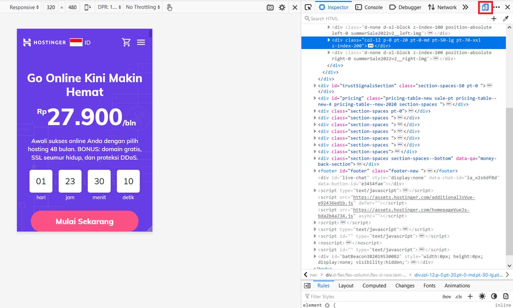 responsive design mode di firefox