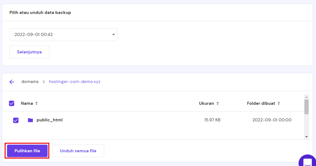 pulihkan file hpanel